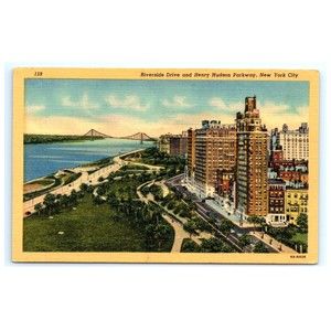 Vintage Postcard Riverside Drive and Henry Hudson‎ Parkway New York City Linen